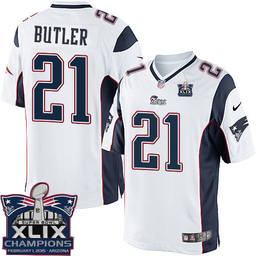 Youth Elite Malcolm Butler Super Bowl XLIX Champions Nike Jersey White Road - #21 NFL New England Patriots